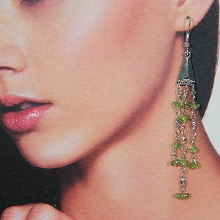 Long dangle earring with peridot gemstones