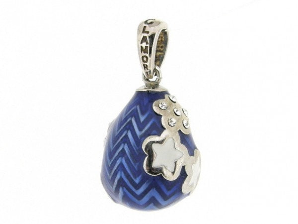 Silver Hermitage St. Petersburg egg pendant with stars, blue enamel, and inlaid crystals