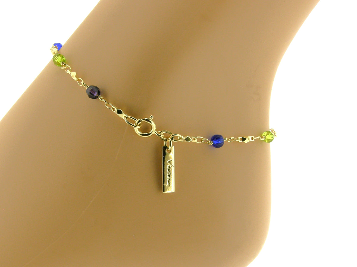 Goldenes Fußkettchen mit farbigen Swarovski-Kristallen