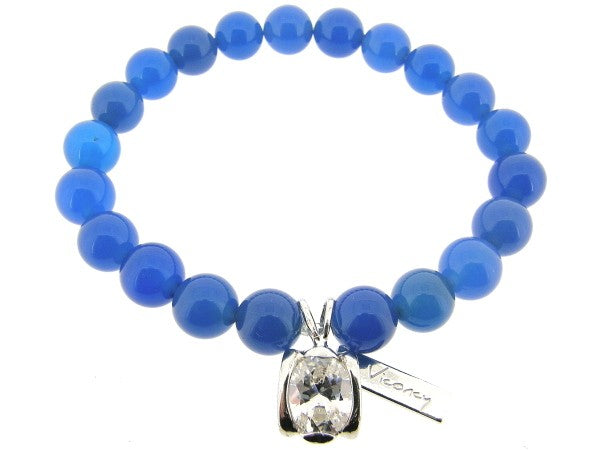 Stretch bracelet with blue Agate gemstones and Sterling silver charm