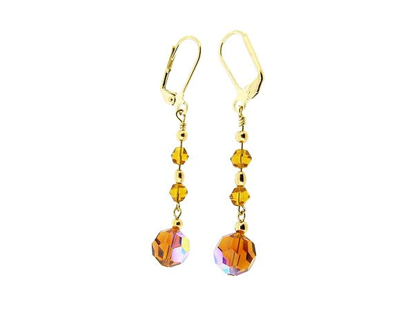 Long drop earring with Swarovski Topaz crystals