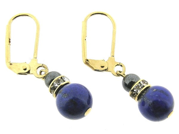 Goldener Ohrhänger Lapislazuli und Hämatit Edelstein