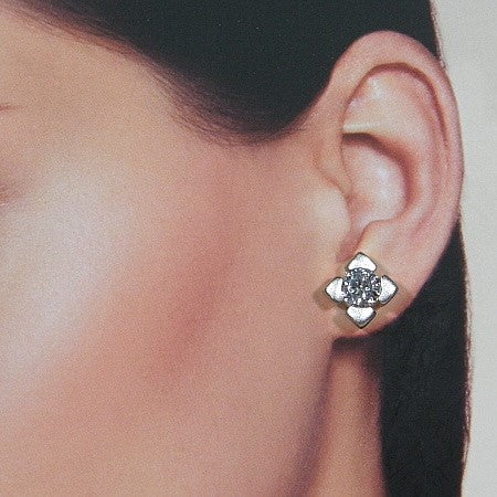 Silver stud earring with diamond-cut cubic zirconia (CZ) stones