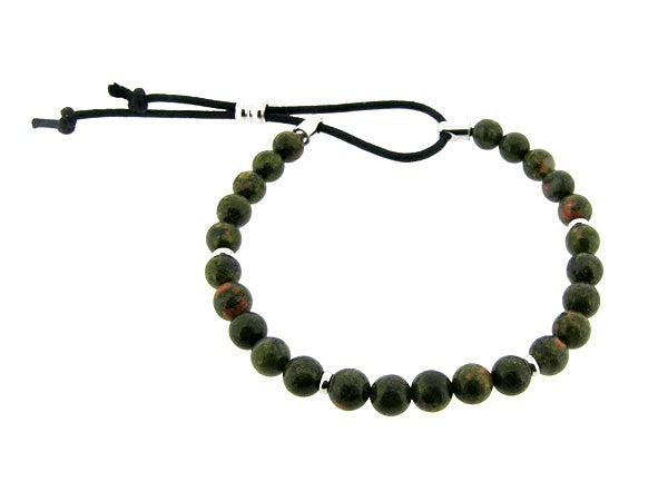 Armband mit Unakit-Edelsteinen und verstellbarem Lederverschluss