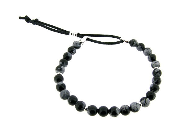 Armband mit Obsidian-Edelsteinen und verstellbarem Lederverschluss