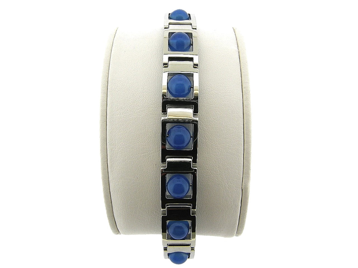 Stalen stoere armband met blauwe agaat edelstenen