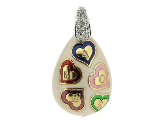 Pendant with mini hearts filled with colorful enamel