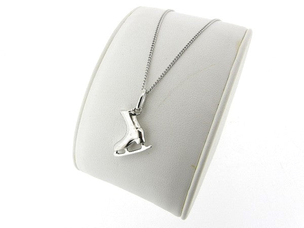 Silver thin gourmet pendant necklace with ice skate charm