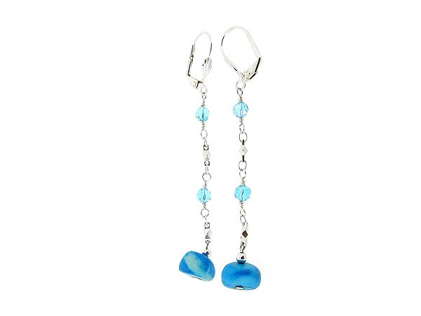 Lange oorhanger met turkoois edelsteentjes en Swarovski kristallen