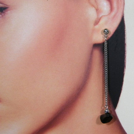 Lange oorhanger met onyx edelsteentjes