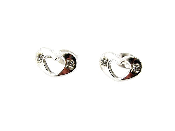 Silver heart stud earring with rhinestones