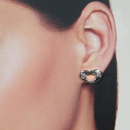 Silver heart stud earring with rhinestones