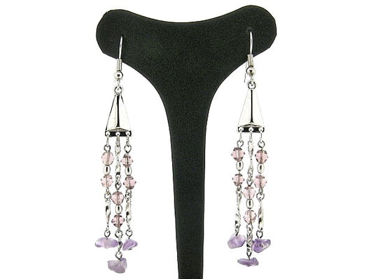 Lange oorhanger met Swarovski kristallen en amethist edelsteentjes