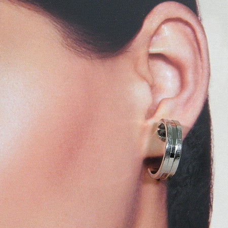 Silver creole ear stud diamond-cut