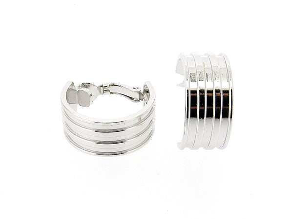 Silver French wide creoles with ear clip