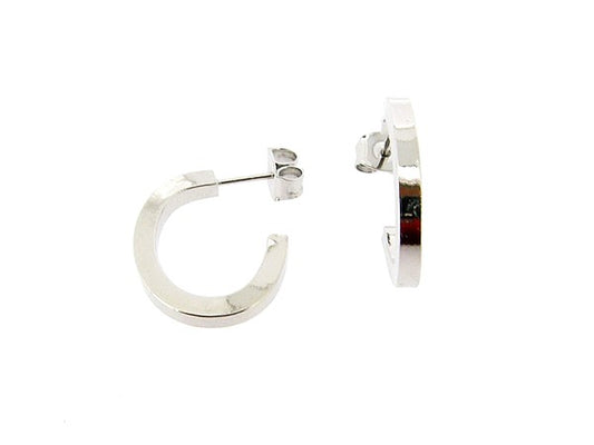 Silver French square open creole earring