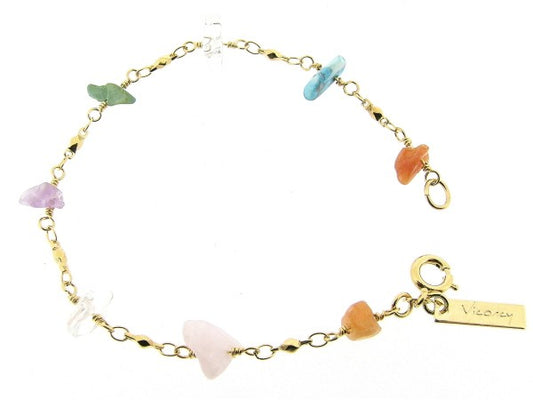 Gouden armbandje met gekleurde split edelsteentjes