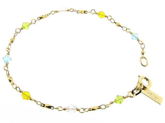 Gouden armbandje met gekleurde Swarovski kristallen