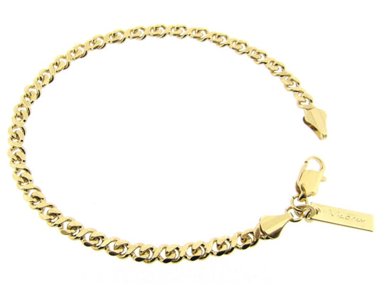 Golden bracelet with curb links and rounded polished link