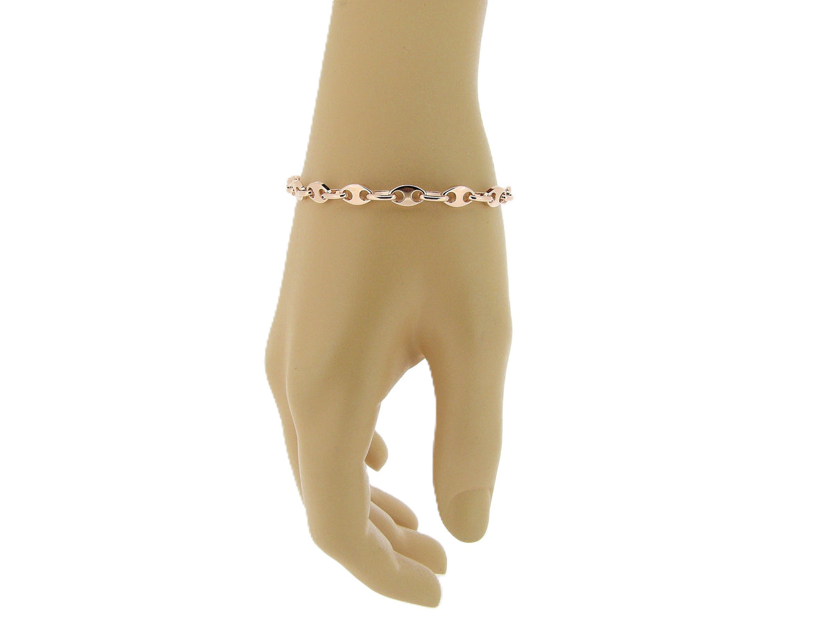 Rosé gouden armbandje met hoogglanzende ankerschakeltjes
