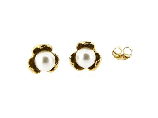 Perlen-Ohrstecker goldene Blume mit eingelegter Perle