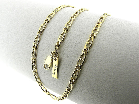 Gouden halsketting met platte fantasie figaro geslepen schakeltjes