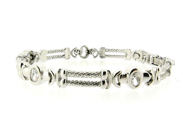 Zilveren armband met Zirkonia steentjes en kabel schakel