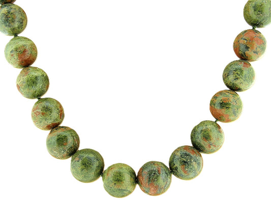 High-gloss Unakite hand-knotted gemstone necklace with large spring clasp