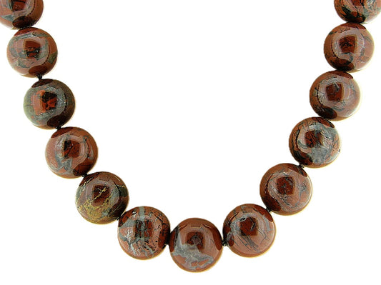 High-gloss Brecciated Jasper hand-knotted gemstone necklace