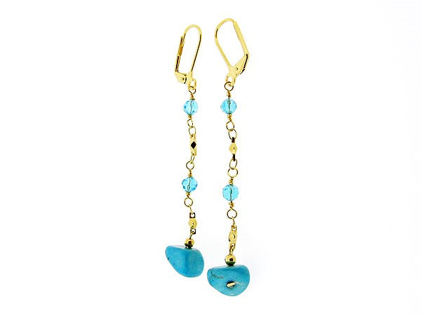 Long drop earring with turquoise gemstones and Swarovski crystals