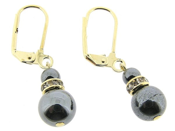 Gold dangle earring with hematite gemstone