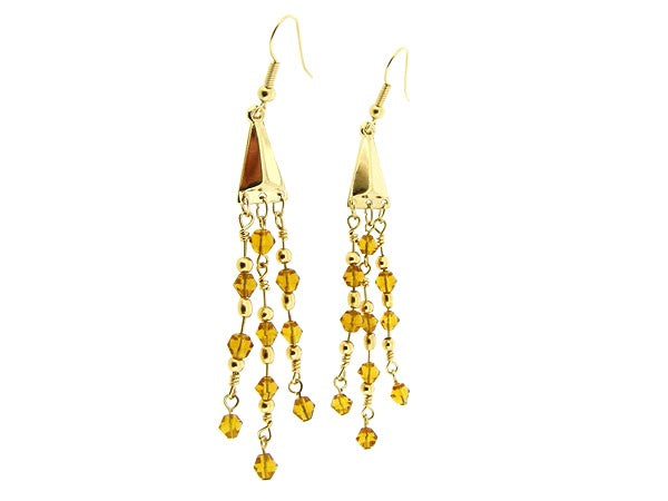 Long earring with 3-row Topaz Swarovski crystals