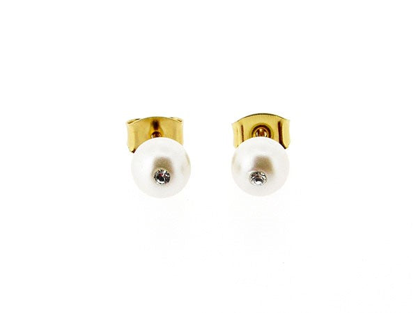 Parel oorknop met ingelegde Swarovski kristallen