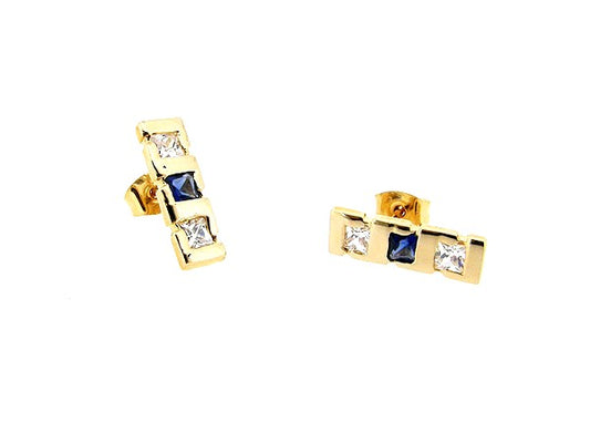 Rose gold stud earrings with sapphire and clear crystals