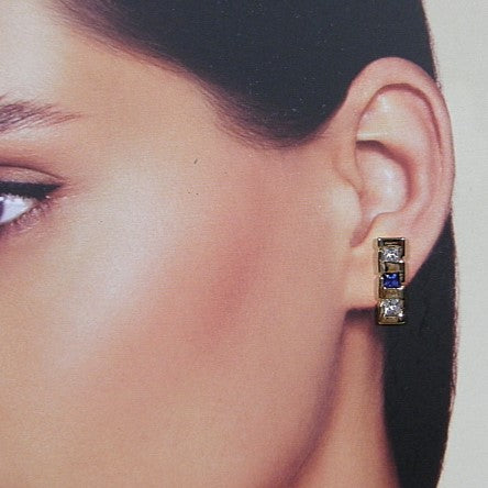 Rose gold stud earrings with sapphire and clear crystals
