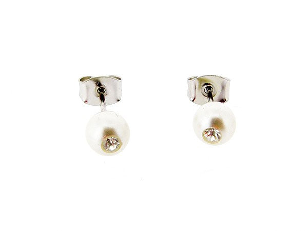 Parel oorknop met ingelegde Swarovski kristallen