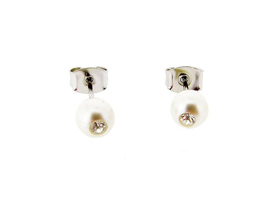 Parel oorknop met ingelegde Swarovski kristallen