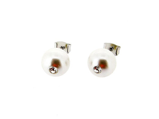Parel oorknop met ingelegde Strass kristallen