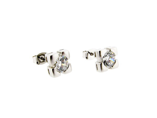 Silver stud earring with diamond-cut cubic zirconia (CZ) stones