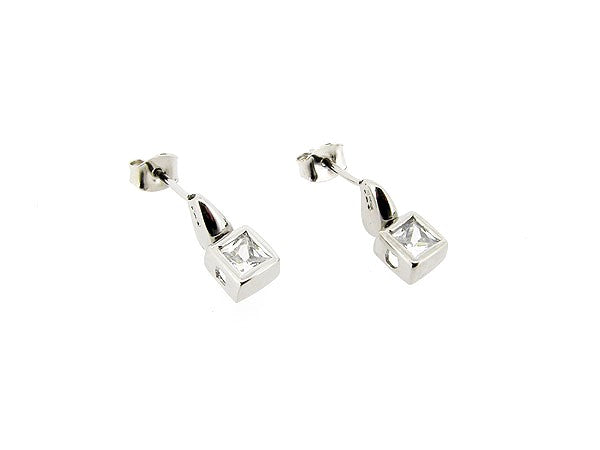 Silver Diamond Cut Square Zirconia Drop Earring