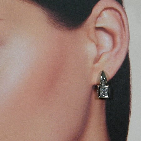 Silver Diamond Cut Square Zirconia Drop Earring