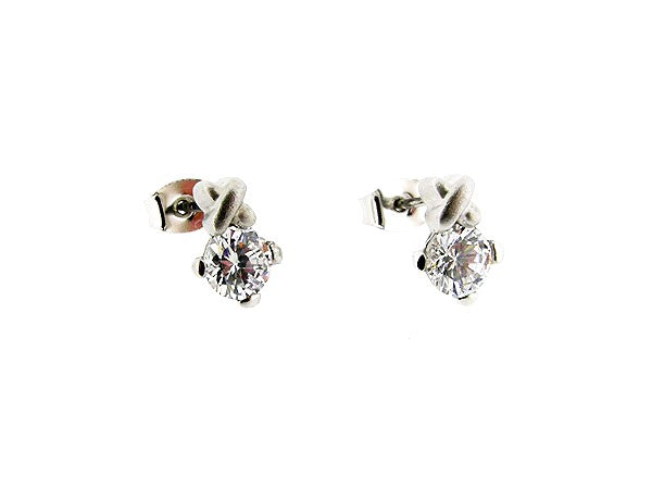 Silberner, mattierter Ohrstecker mit diamantgeschliffenem Zirkonia-Stein