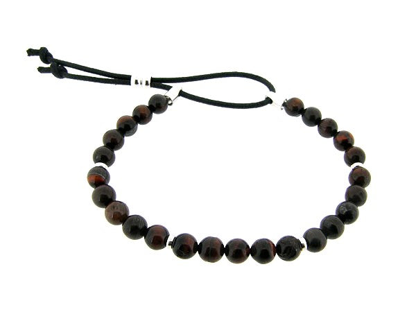 Bracelet with Red Tiger's Eye gemstones and adjustable leather clasp