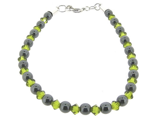 Hematiet armbandje met edelsteentjes gecombineerd met Swarovski kristallen