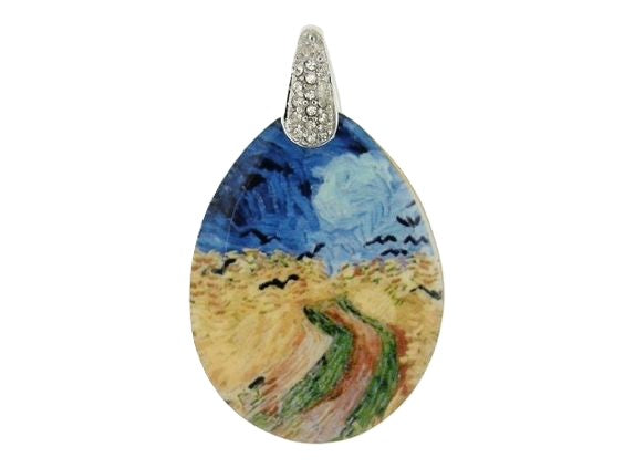 Silver locket pendant hand-painted Van Gogh theme