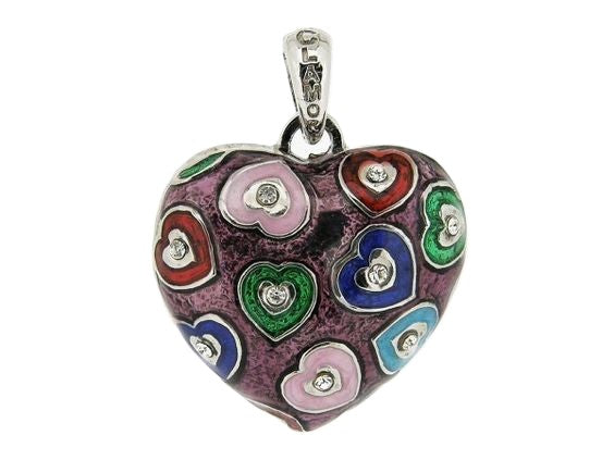 Heart-shaped pendant with textured hearts inlaid with Swarovski crystals