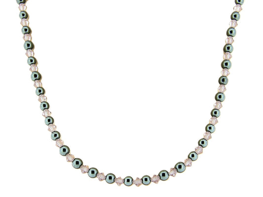 Hematite gemstone necklace with Swarovski crystals