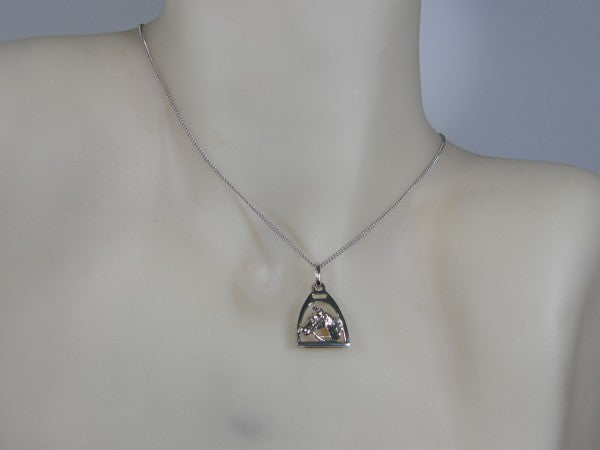 Zilveren dunne gourmet pendant ketting met Franse stijgbeugeltje