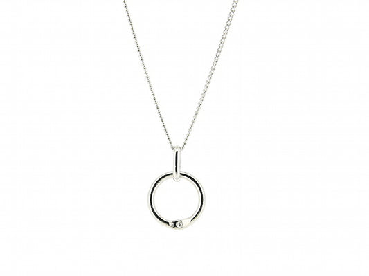 Zilveren hangertje met dunne gourmet ketting pendant ring en zirconia