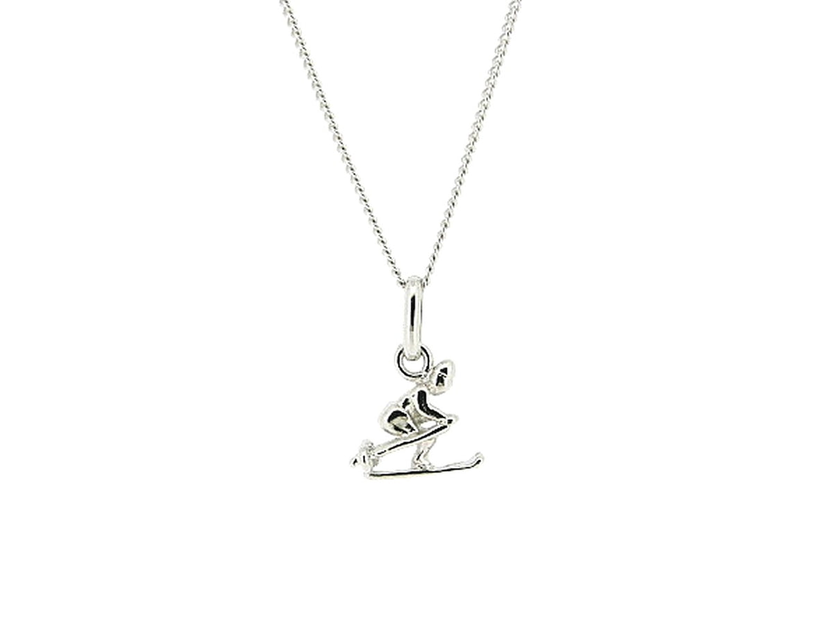 Zilveren dunne gourmet pendant ketting met skiër hangertje